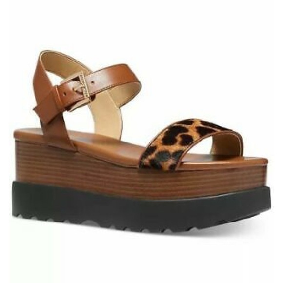 NWOB MICHAEL Michael Kors Marlon Leopard Calf Hair Leather Platform Sandals 6.5 - Picture 2 of 11